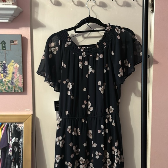 Sundress NWT dark navy chiffon with pink flowers size misses 12 - Picture 7 of 7